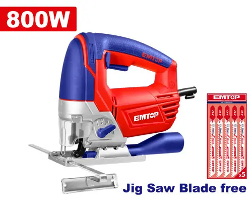 ELECTRIC JIGSAW 800 W , CUTTING CAPACITY: WOOD 4" 100 MM AND METAL 3/8" 10 MM , INCLUDES ACCESSORIES EMTOP