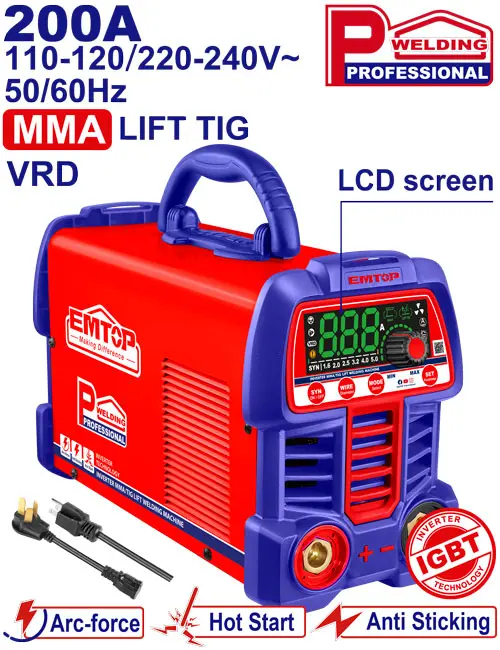 SOLDADOR INVERSOR DIGITAL 200A (MMA/LIFT/TIG/VRD) 110-120V -220-240V