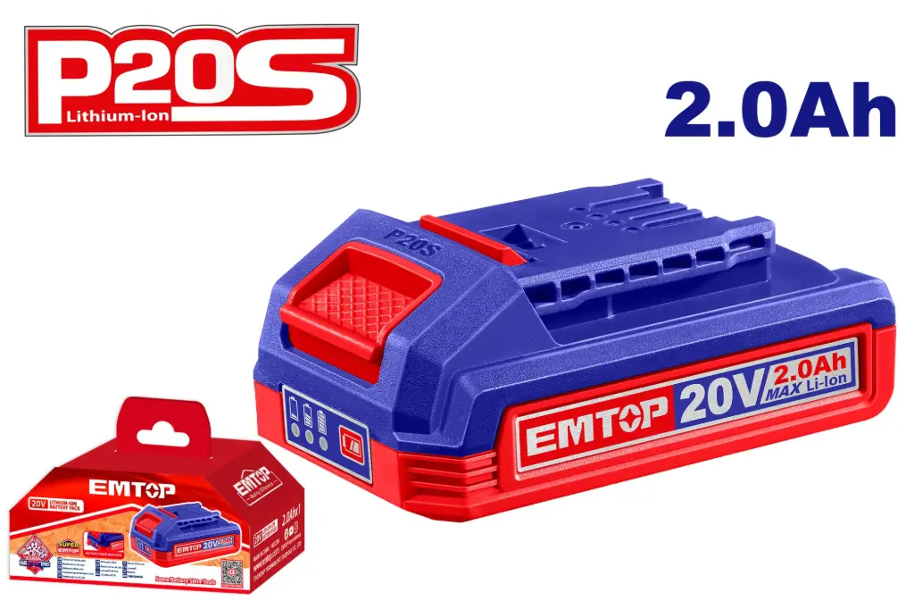 BATERIA 20V 2.0AH  LITIO CON INDICADOR LED DE CARGA EMTOP  