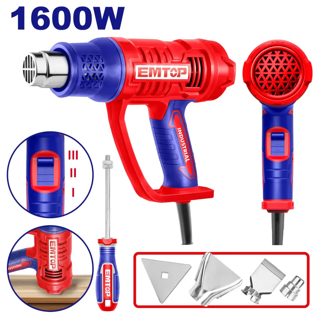 PISTOLA DE CALOR 110-220V 1600W  50° 450° 550°C  INCLUYE ACCESORIOS