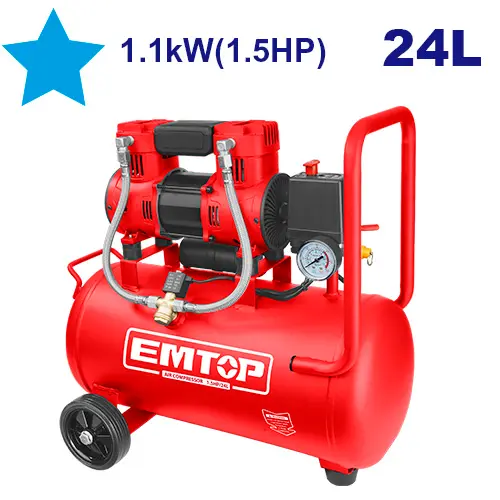 COMPRESOR DE AIRE 24L 1.5HP 1100W 110-120V 60HZ  (SIN ACEITE) MOTOR CON BOBINA DE ALUMINIO. 