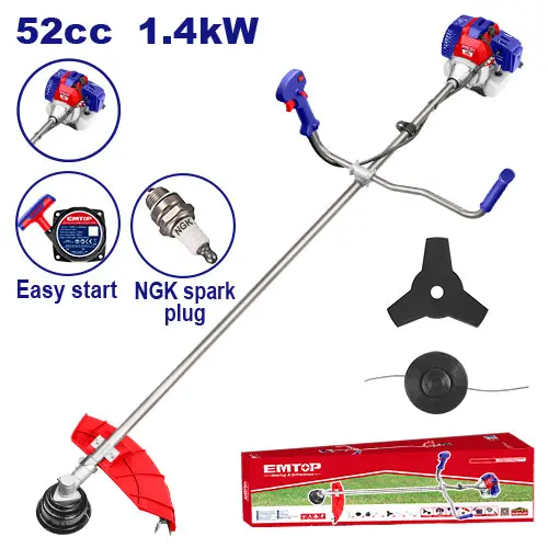 GASOLINE GRASS TRIMMER AND BRUSH CUTTER 52 CC EMTOP