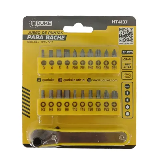 DESTORNILLADORES PUNTAS INTERCAMBIABLES X 21 PZS UDUKE