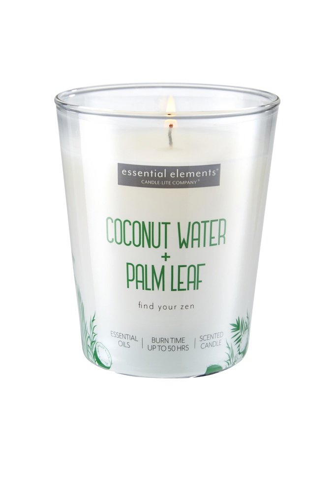 9 oz. Shrink Sleeve w/Metal Lid  Coconut Water & Palm Leaf
