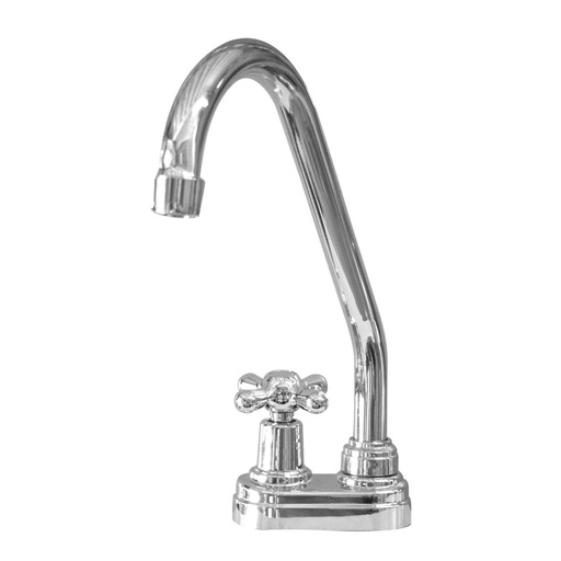 [HT1184] LLAVE PARA LAVAPLATOS CON BASE MESON CUELLO DE GANSO ABS CROMADO CRUCETA