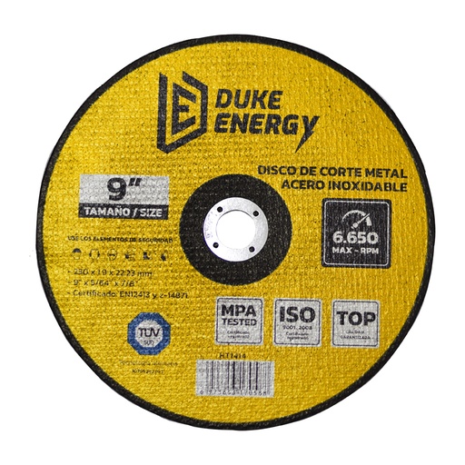 [HT1414] DISCO DE CORTE 9 METAL ACERO INOXIDABLE 230x1.9x22.23 FINO CERTIFICADO