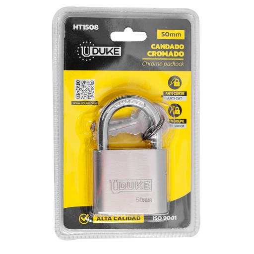 [HT1508] CANDADO 50MM CROMADO PULIDO EN BLISTER