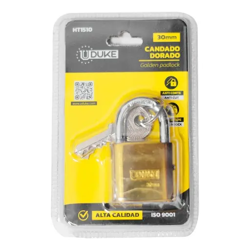 [HT1510] CANDADO UDUKE DORADO PULIDO 30MM BLISTER