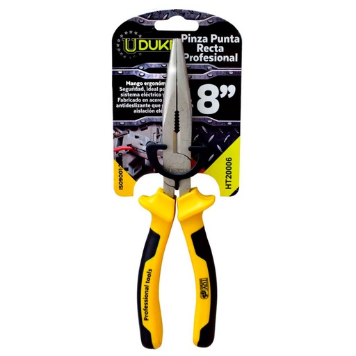 [HT20006] LONG NOSE PLIER UDUKE BLACK AND YELLOW HANDLE 8"