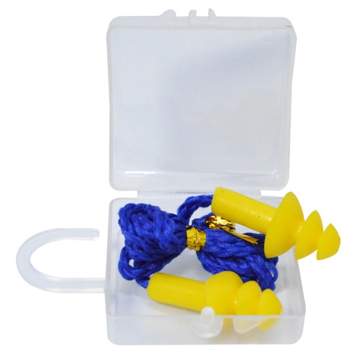 [HT20417] CORDED EAR PLUGS WITH BLUE STRING KEYCHAIN CASE SQUARE BOX