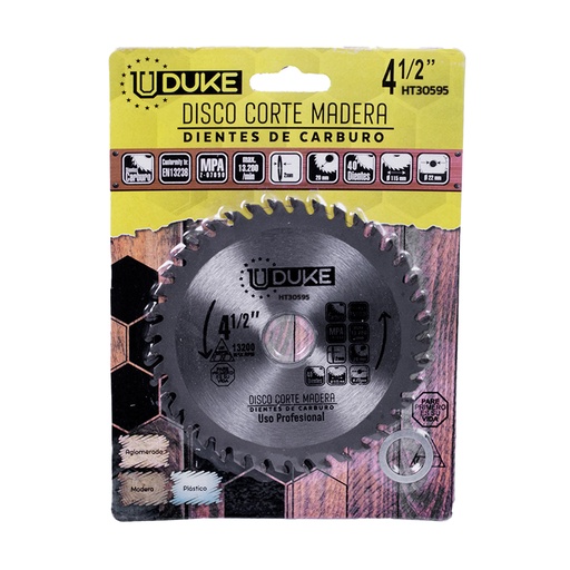 [HT30595] DISCO DE CORTE UDUKE 4 1/2" MADERA 24 DIENTES 115 X 1.6 X 20 UDUKE