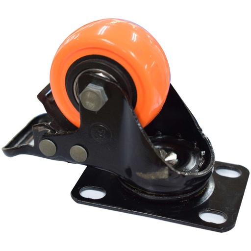 [HT40088] RODACHINES 2 PLANO NARANJA CON FRENO GIRATORIO 50MM 50KG