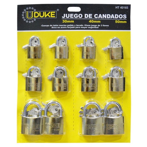 [HT40165] CANDADO DORADO 30-40-50 12PCS PULIDO CON 3 LLAVES