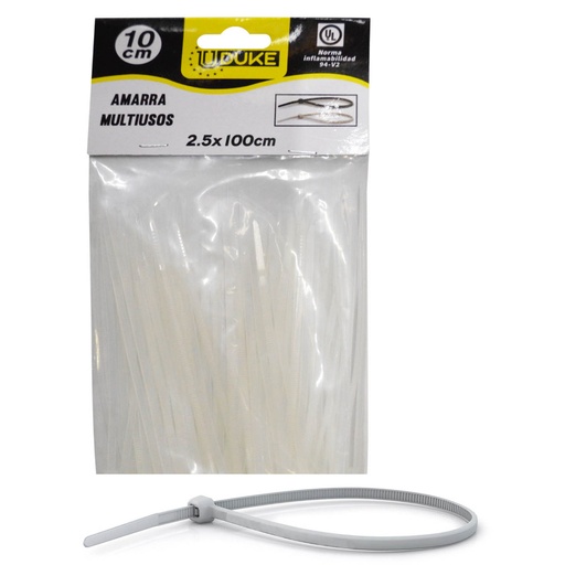 [HT70018] NYLON CABLE TIE UDUKE WHITE 2.5 X 100 MM 10 CM 100 PCS