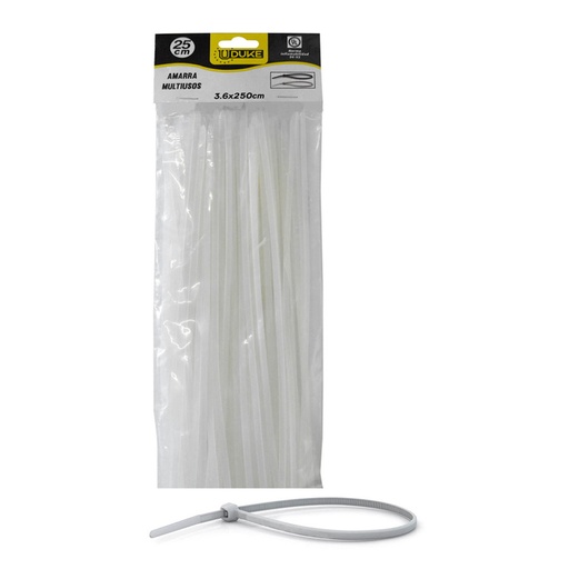 [HT70022] AMARRA CORREA PLASTICA BLANCA 3.6 x 250 MM  25 CM  100 UND