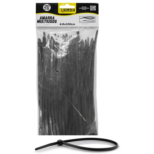 [HT70036] NYLON CABLE TIE UDUKE BLACK 4.8 X 200 MM 20 CM 100 PCS