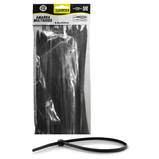 [HT70037] NYLON CABLE TIE UDUKE BLACK 4.8 X 250 MM 25 CM 100 PCS