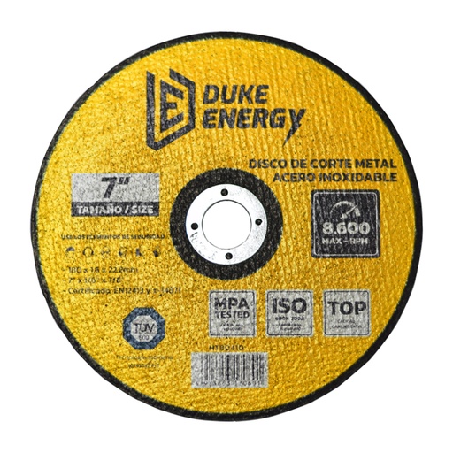 [HT80410] DISCO DE CORTE 7 METAL ACERO INOXIDABLE 180x1.6x22.2 FINO CERTIFICADO