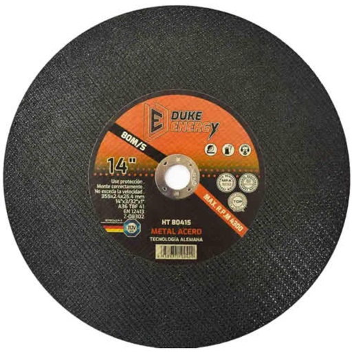 [HT80415] DISCO 14" X 3/32 CORTE METAL PARA TRONZADORA DUKE ENERGY TECNOLOGIA ALEMANA