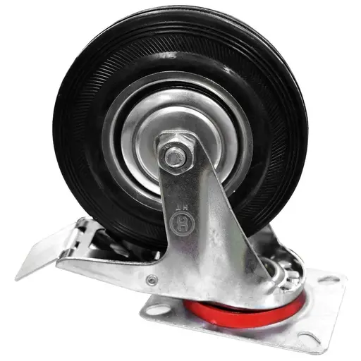 [HT80419] RODACHINES 5 PLANO NEGRO CAUCHO CON FRENO Y RIN 125MM 150KG