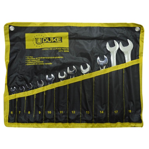 [HTY0030] LLAVE MIXTA JUEGO X 11 PCS (6-19 MM) CR/V UDUKE (HTY0030)