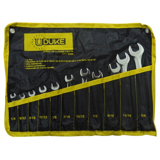 [HTY0031] LLAVE MIXTA JUEGO X 11 PCS (1/4"-3/4") CR/V UDUKE (HTY0031)