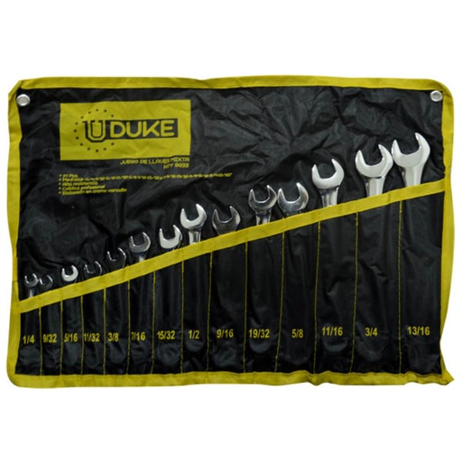[HTY0033] LLAVE MIXTA JUEGO X 14 PCS (1/4"-13/16") CR/V UDUKE 