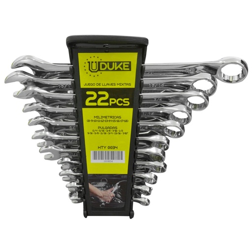[HTY0034] LLAVE MIXTA JUEGO X 22 PCS (8-18MM + 1/4"-7/8) CON ESTUCHE CR/V UDUKE (HTY0034)
