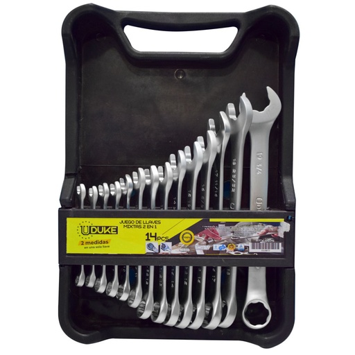 [HTY0075] LLAVE MIXTA 2 EN 1 JUEGO X 14 (6-19MM - 1/4-3/4") CR/V UDUKE 