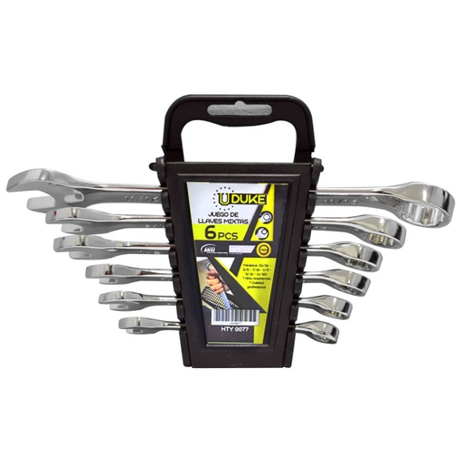 [HTY0077] LLAVE MIXTA JUEGO X 6 PCS BLISTER (5/16-3/8-7/16-1/2-9/16-11/16 PUL) CR/V UDUKE 