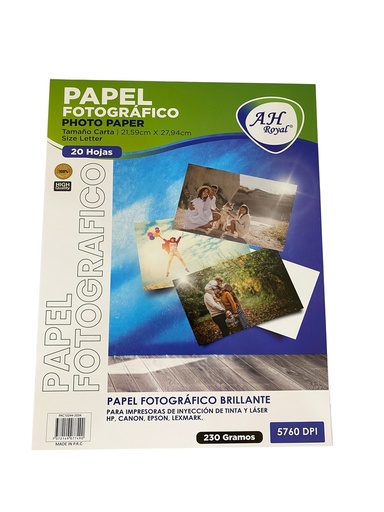 [PAC10244-2034] PAPEL FOTOGRAFICO CARTA 230 GRS X 20 HOJAS