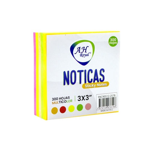 [PAC90512-2578] NOTAS ADHESIVAS 5 COLORES NEON 3"X3"X300 HOJAS 