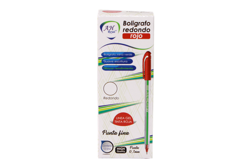 [PA2054] BOLIGRAFO ROJO REDONDO 0.7MM SEMIGEL CAJA X 12 UNDS