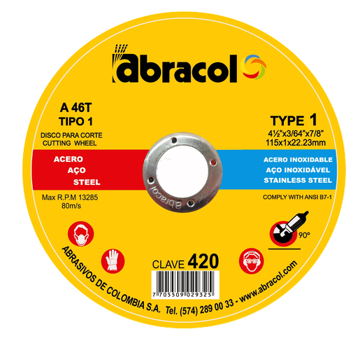 [ABD2A0046011] DISCO DE CORTE DT42 4 1/2 DOBLE PROPOSITO 115x1.0x22.23mm A46T
