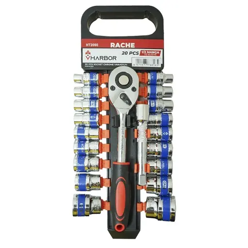 [HT2090] RACHET WRENCH WITH CUPS 1/2" X 20 PCS 
