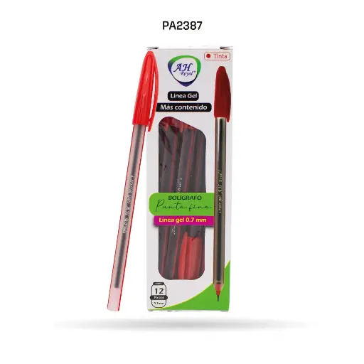 [PA2387] BOLIGRAFO ROJO SEMI GEL 0.7MM TRIANGULAR CAJA X 12 UNDS