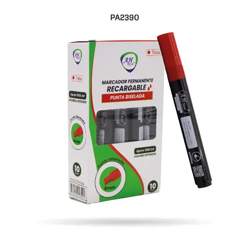 [PA2390] MARCADOR PERMANENTE BISEL ROJO CAJA X 10 UNDS