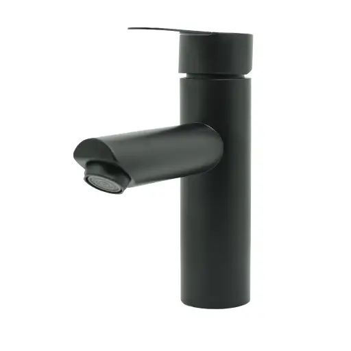 [HT2034] LLAVE LAVAMANOS MONOCONTROL ACERO INOXIDABLE REDONDA NEGRA BAJA 18CM UDUKE