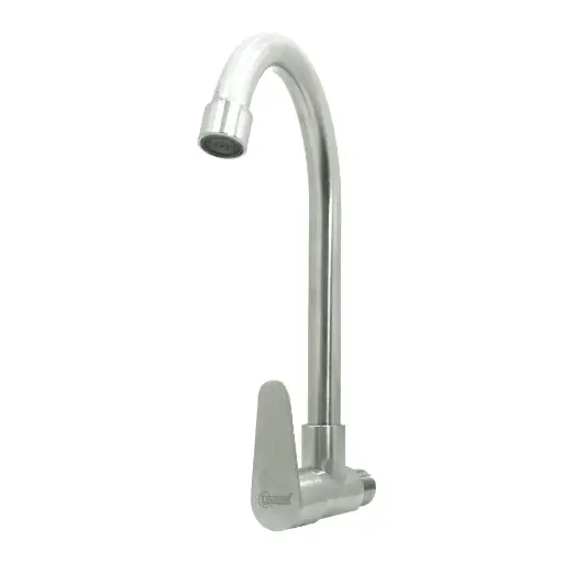[HT2044] LLAVE LAVAPLASTOS CUELLO GANSO PARED ALETA ACERO INOXIDABLE  SATINADA 