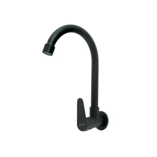 [HT2045] LLAVE LAVAPLASTOS CUELLO GANSO PARED ALETA ACERO INOXIDABLE  NEGRA 