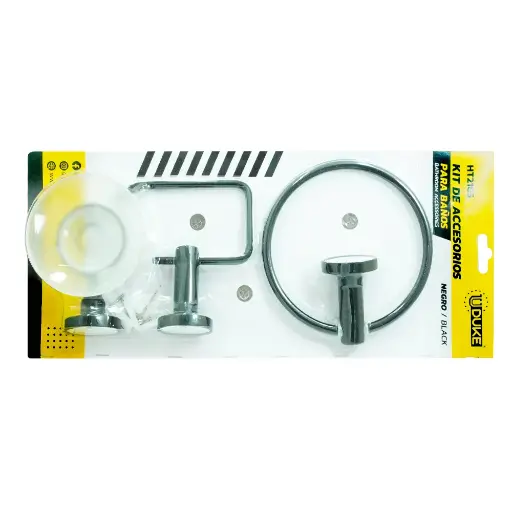 [HT2165] KIT ACCESORIOS PARA BAÑO X 3 PIEZAS NEGRO 