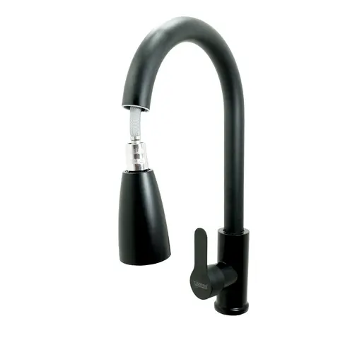 [HT2038] LLAVE LAVAPLATOS CABEZA EXTRAIBLE MONOCONTROL ACERO INOXIDABLE REDONDA NEGRA UDUKE