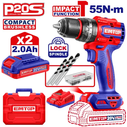 [ULCIDL20558] COMPACT BRUSHLESS CORDLESS IMPACT DRILL  1/2" 20V EMTOP