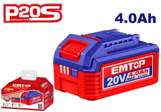 [EBPK20021] LITHIUM-ION BATTERY WITH LED POWER INDICATOR 20V 4.0 AH, COMPATIBLE WITH P20S CORDLESS TOOL EMTOP