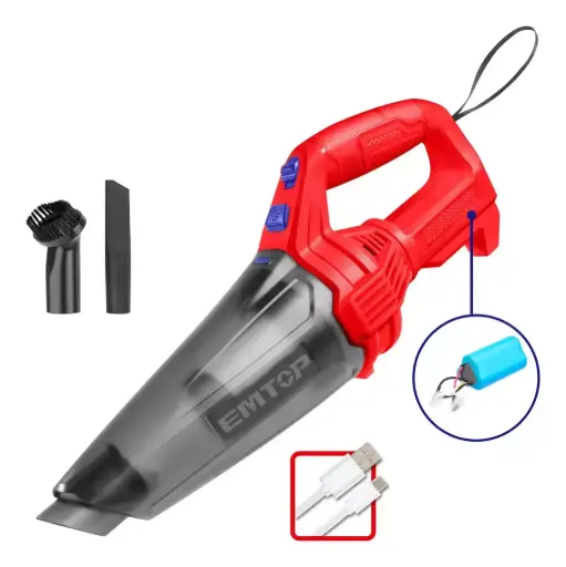 [ELVC2026] CORDLESS HANDHELD VACUUM CLEANER 12V, 0.5 L DUST CAPACITY, >7 KPA SUCTION POWER, TYPE-C CHARGING, INCLUDES ACCESSORIES EMTOP