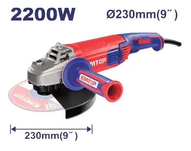 [ULAGR22093] ANGLE GRINDER 9", 110–120 V, 50/60 HZ, 2200 W, NO-LOAD SPEED 6,600 RPM, 5/8"–11 UNC SPINDLE, AUXILIARY HANDLE AND EXTRA CARBON BRUSHES INCLUDED EMTOP