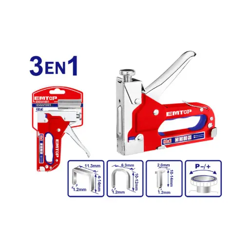 [ESGU1001] GRAPADORA 3 EN 1 DE FUERZA AJUSTABLE. GRAPAS: ALAMBRE: 1.2 MM, CORONA: 11.3 MM, LONGITUD: 4-14MM.