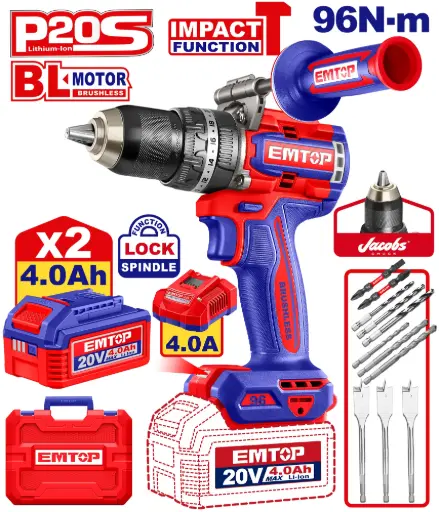 [ULCIDL209686] BRUSHLESS CORDLESS IMPACT DRILL 96N.M 20V EMTOP
