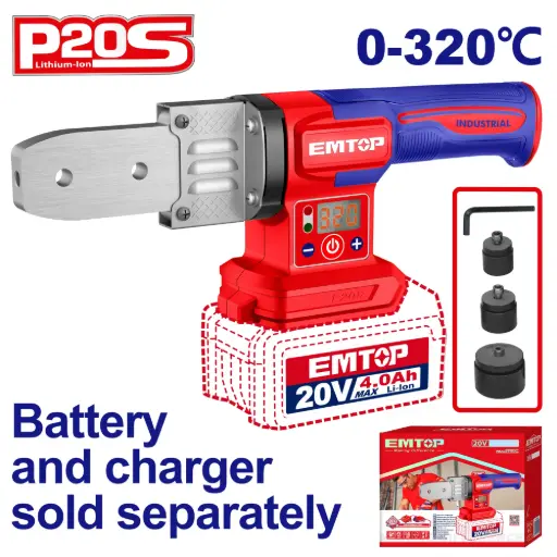 [ETWTL2018] SOLDADORA TERMOFUSIÓN TUBOS PVC DE PLÁSTICO INALÁMBRICA 20V DIÁMETROS PARA SOLDAR: 20,25,32MM. BATERÍA Y CARGADOR POR SEPARADO.