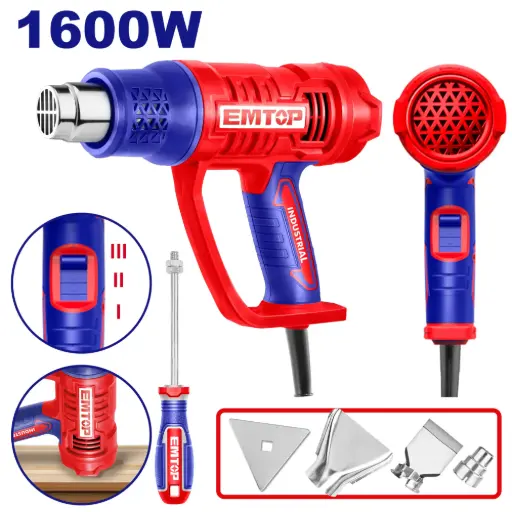 [ULHGN16078] PISTOLA DE CALOR 110-220V 1600W  50° 450° 550°C  INCLUYE ACCESORIOS